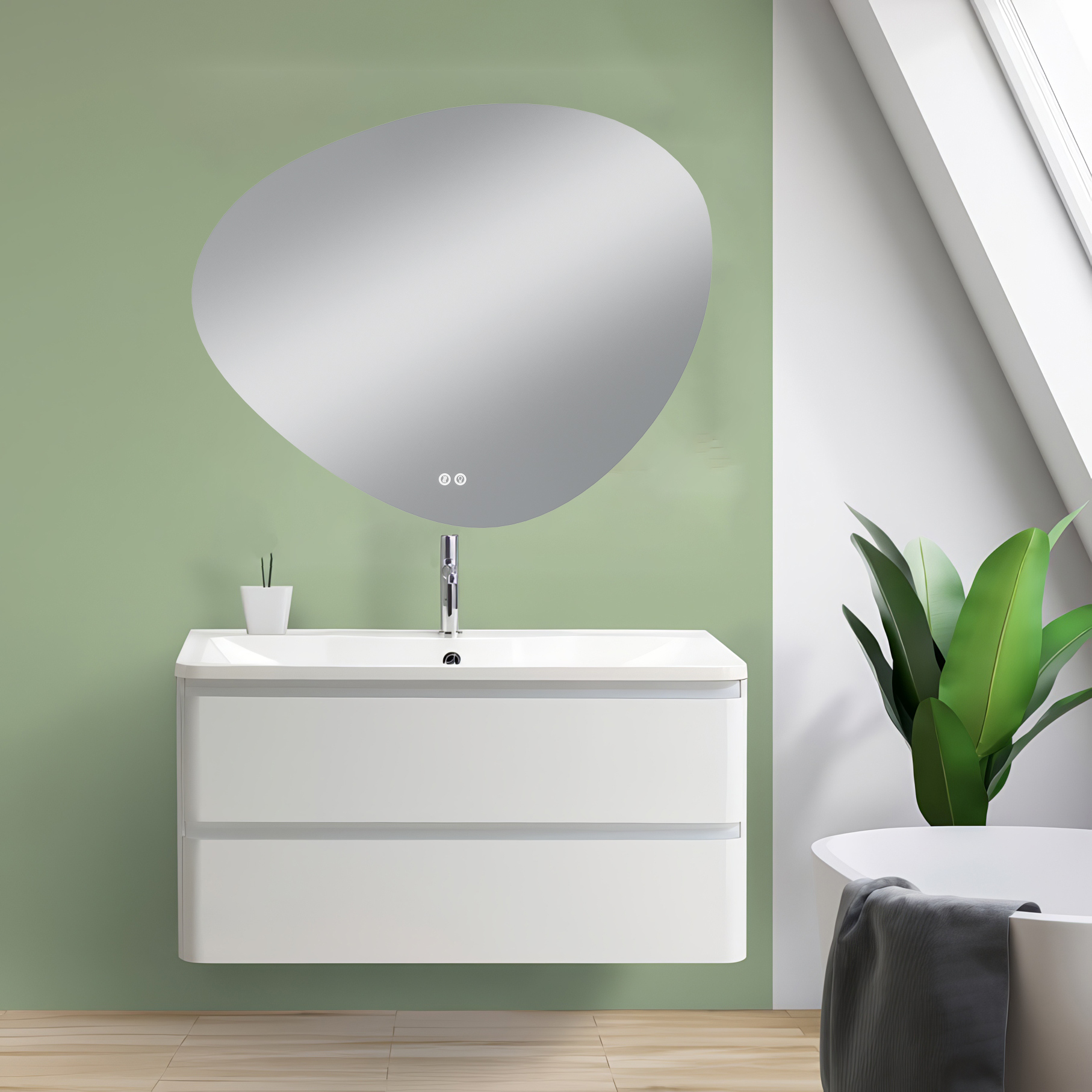 

Мебель для ванной комнаты BelBagno Albano 80 подвесная, bianco lucido, зеркало STWORKI Муле 80