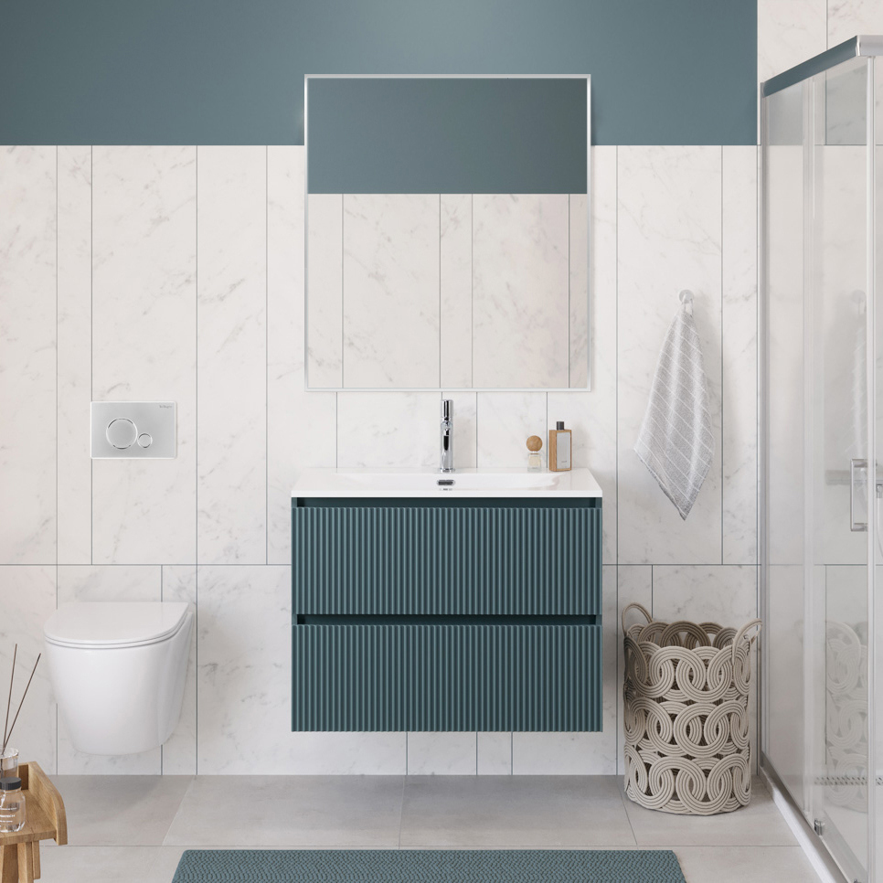 

Мебель для ванной комнаты BelBagno Uno-mini 80 подвесная, 2 ящика, матовая голубая