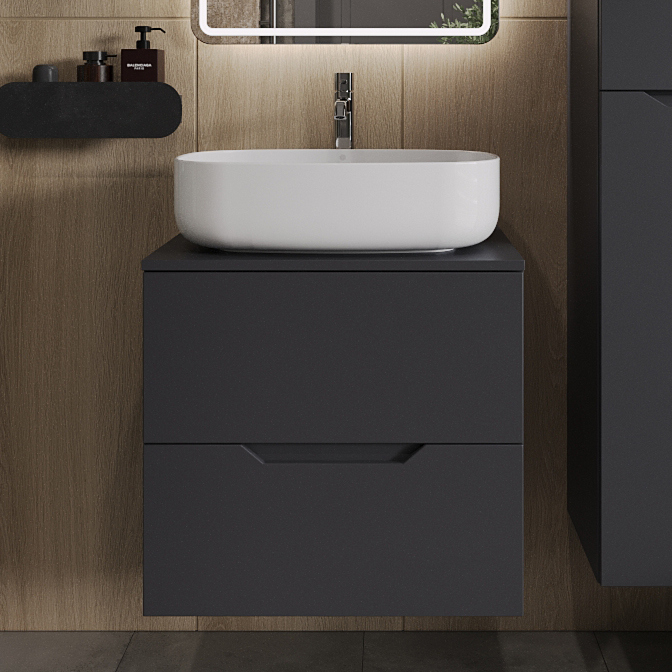 

Тумба с раковиной Orange Line 60 подвесная, 2 ящика, матовый графит с раковиной B07-540W