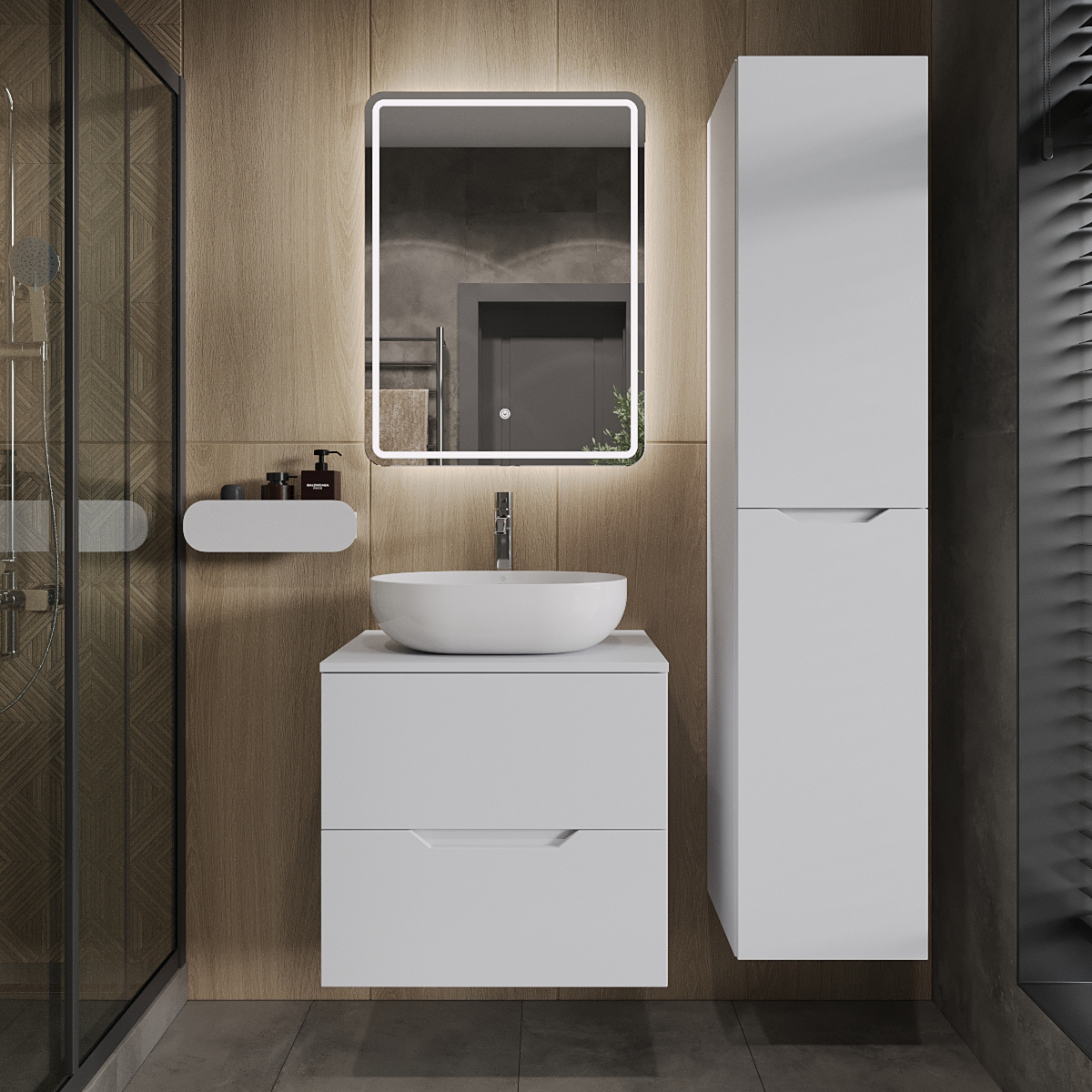 

Мебель для ванной комнаты Orange Line 60 подвесная, 2 ящика, матовая белая с раковиной B05-480W