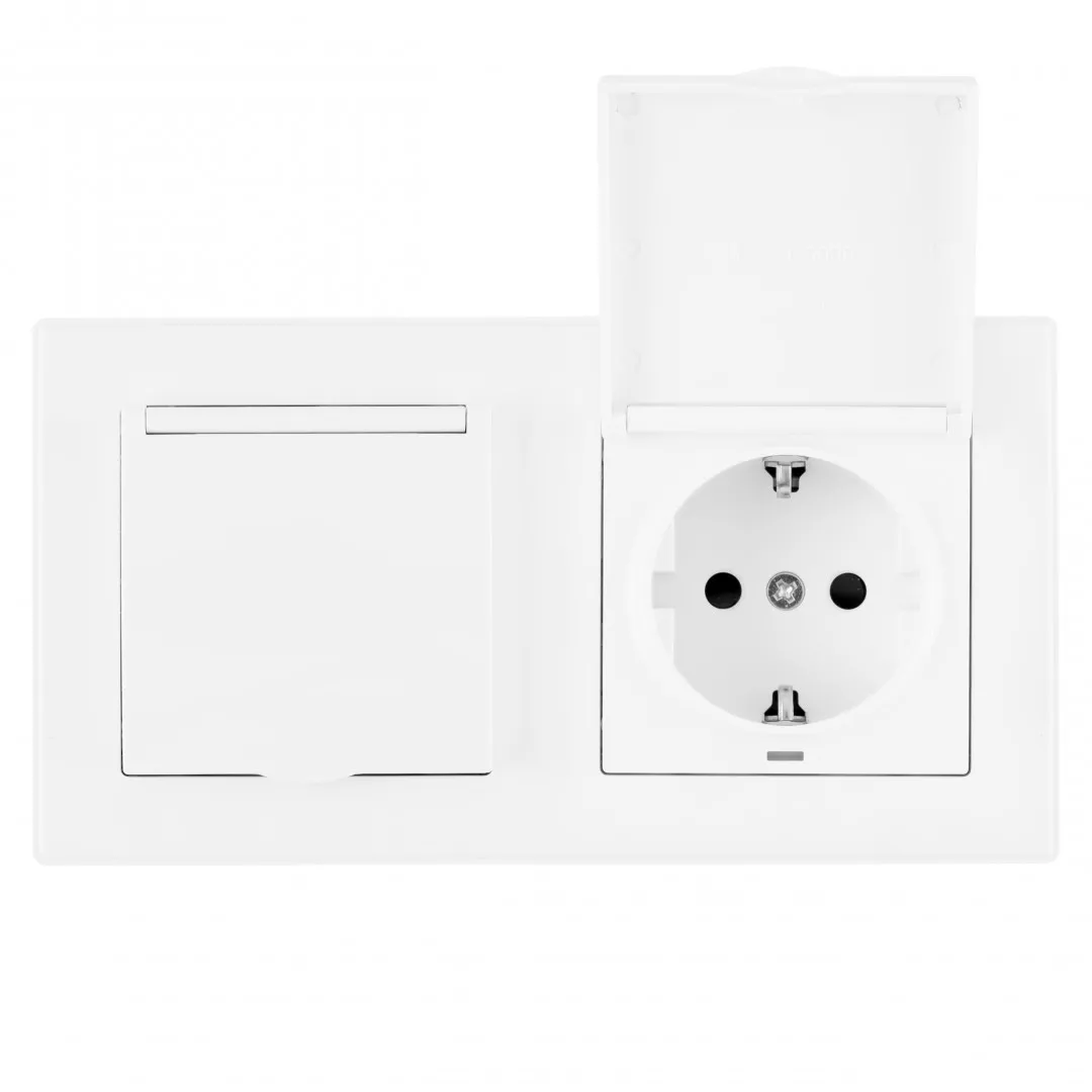 

Розетка двойная (двухпостовая) с/з и шторками Arte Milano SET06-2-41-1x2 white