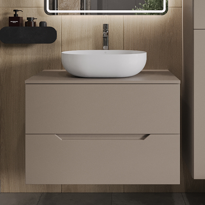 

Тумба с раковиной Orange Line 80 подвесная, 2 ящика, матовый латте с раковиной B05-480W