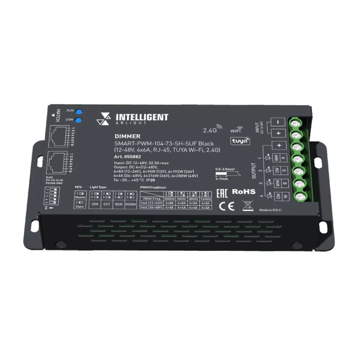 

Диммер Arlight SMART-PWM-104-73-SH-SUF Black (12-48V, 4x6A, RJ-45, TUYA Wi-Fi, 2.4G) (IARL, IP20 Металл) 055882