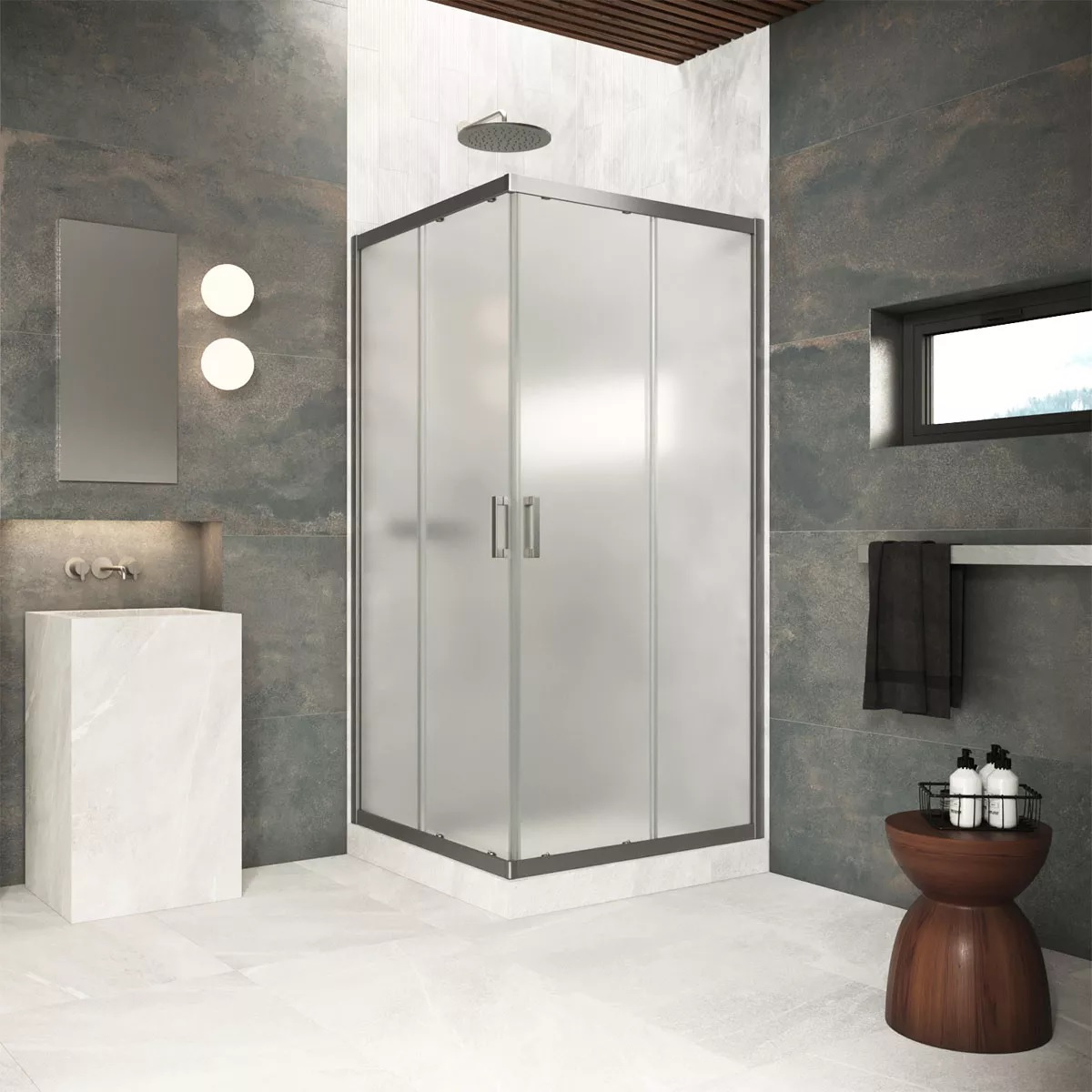 

Душевой уголок Vegas Glass ZA Protec 70 11 10 профиль оружейная сталь, стекло сатин