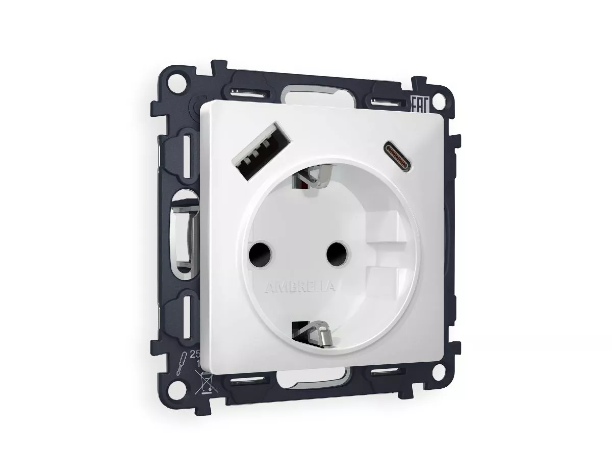 

Комплект механизма розетки 2USB A+C 20W (быстрая зарядка) с/з Ambrella Volt Alfa MA130010