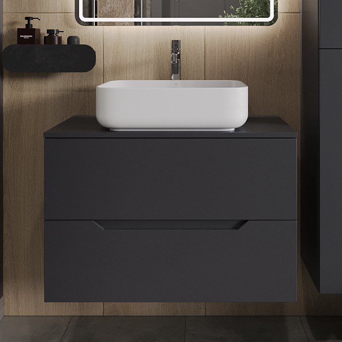 

Тумба с раковиной Orange Line 80 подвесная, 2 ящика, матовый графит с раковиной B05-500W