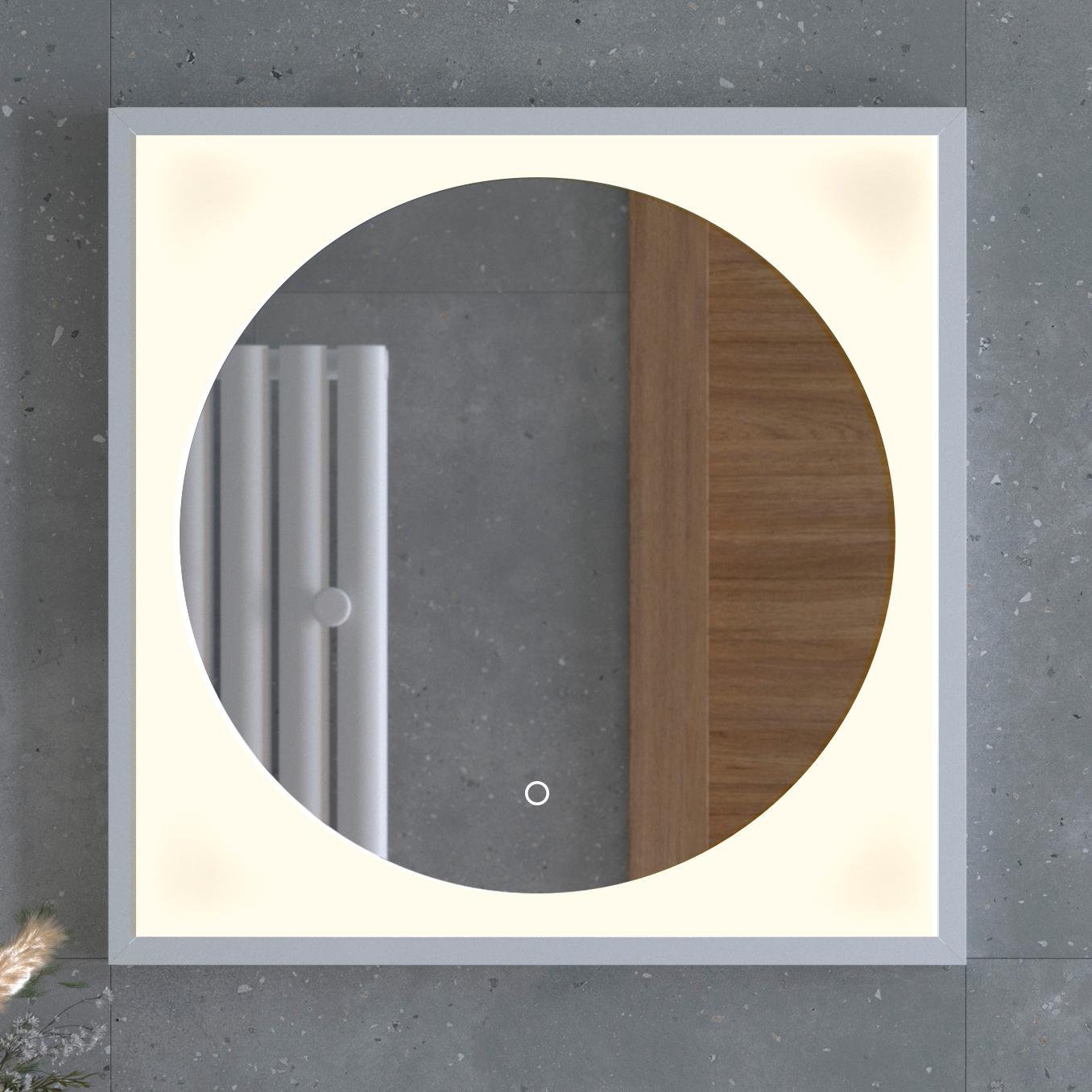 

Зеркало в багетной раме с LED-подсветкой 12W (60x60 cm) (Сенсорный выключатель) (Теплый белый свет) (Белая рама) (DEFESTO)