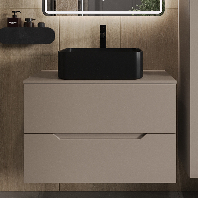 

Тумба с раковиной Orange Line 80 подвесная, 2 ящика, матовый латте с раковиной B02-460MB