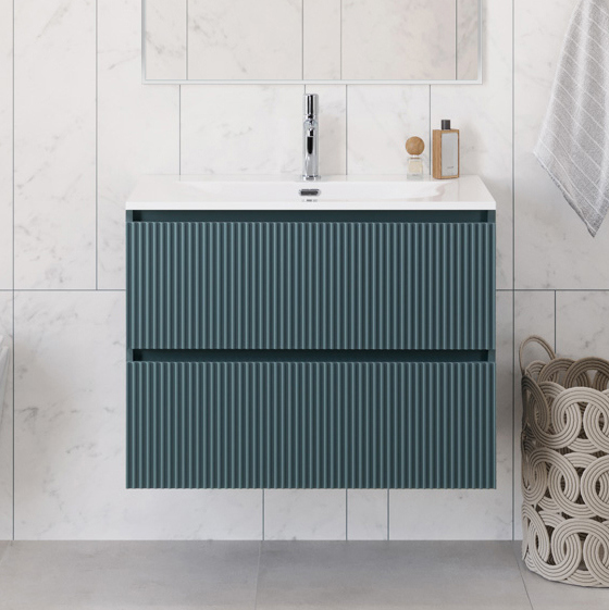 

Тумба с раковиной BelBagno Uno 80 подвесная, 2 ящика, матовая голубая