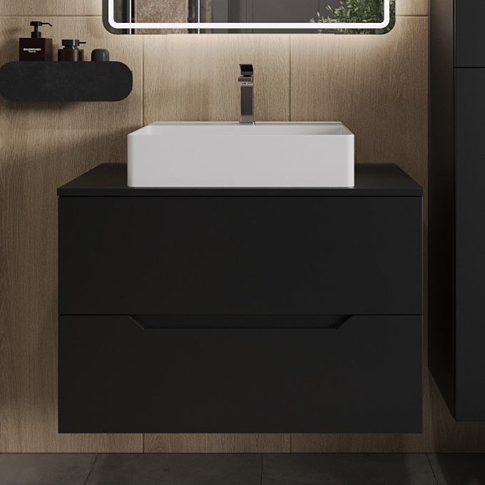 

Тумба с раковиной Orange Line 80 подвесная, 2 ящика, матовая черная с раковиной B04-500W