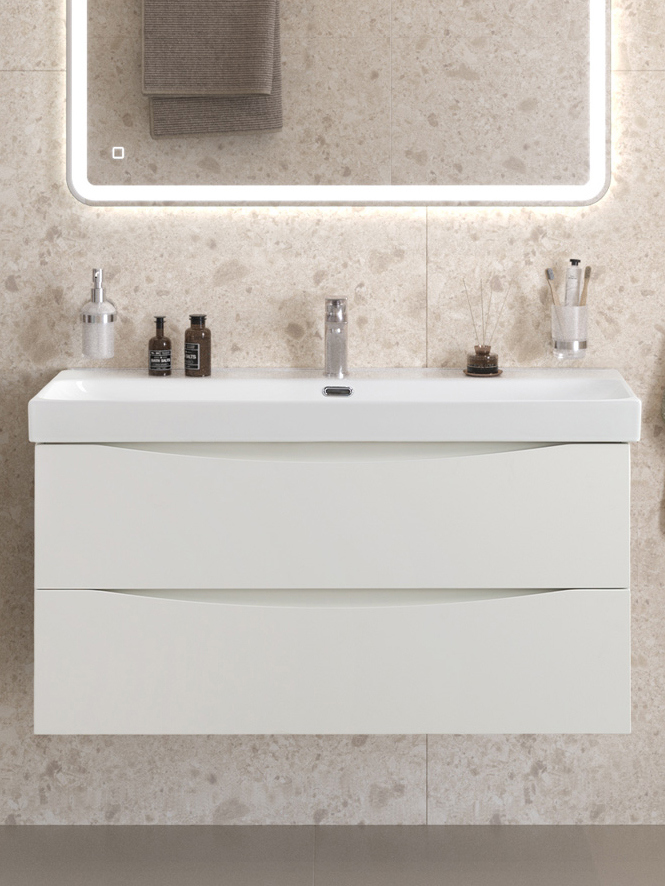 

Тумба с раковиной BelBagno Marino-cer-n 100 подвесная, bianco opaco, раковина BB-8078-100