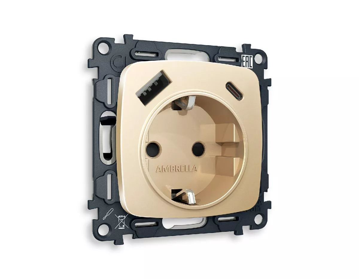

Комплект механизма розетки 2USB A+C 20W (быстрая зарядка) с/з Ambrella Volt Omega MO610010
