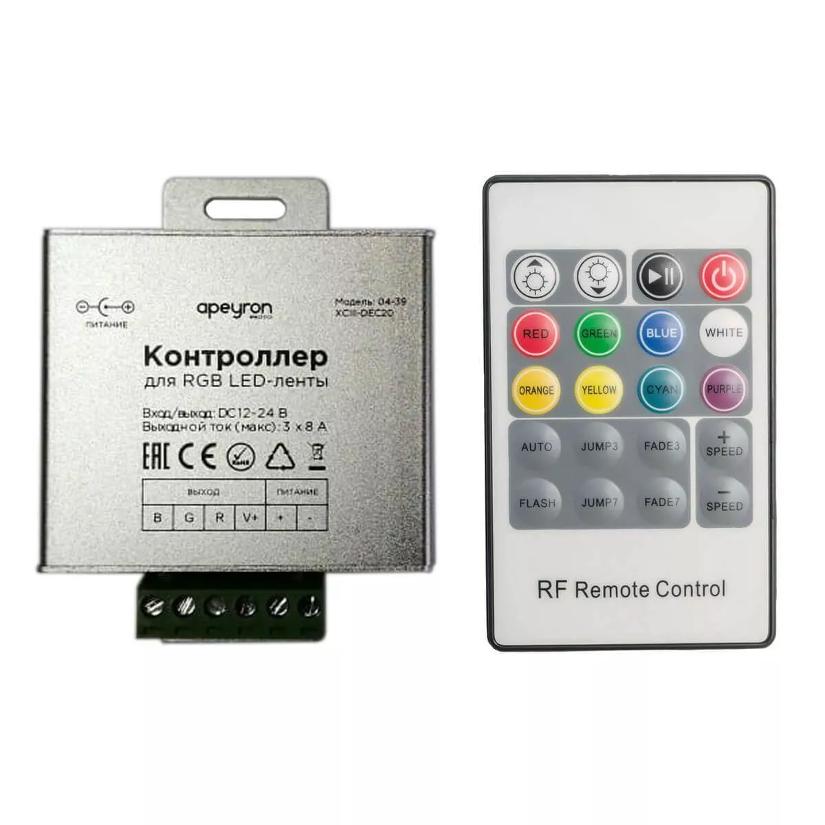 

Контроллер RGB Apeyron с пультом 12/24V 04-39