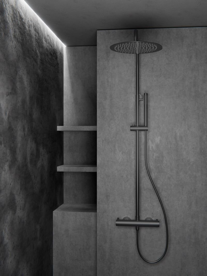 

Душевая система / Тропический душ с термостатом Knotlor SS-24/GM, вороненая сталь