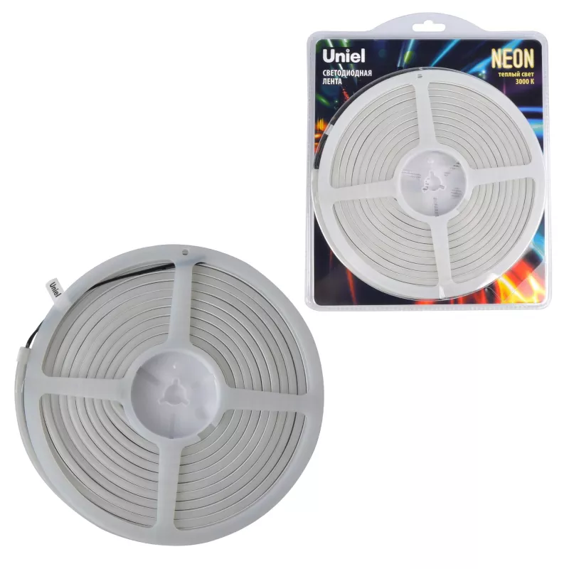 

Светодиодная лента Uniel ULS-N01-2835-120LED/m-6mm-IP67-DC12V-9W/m-5M-3000K блистер