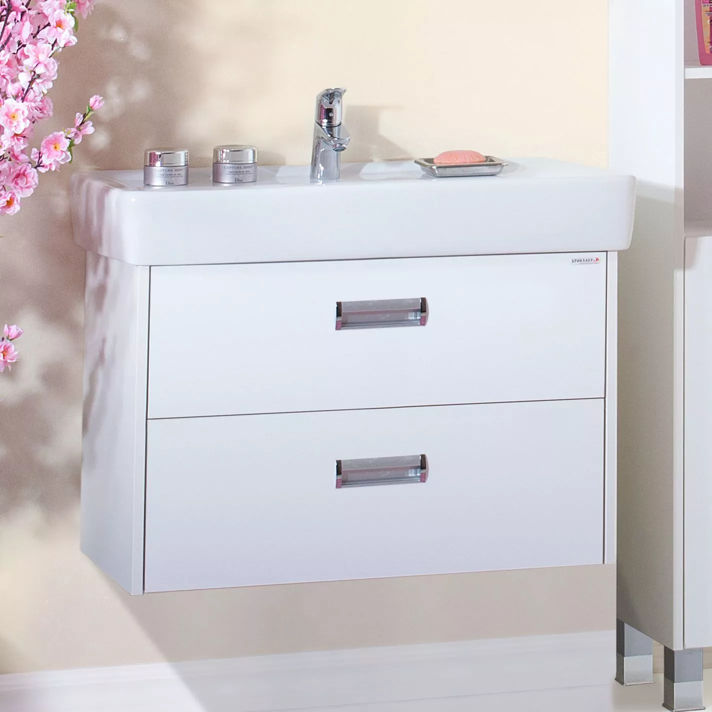 

Тумба с раковиной Бриклаер Палермо 80/3 подвесная, с 2 ящиками