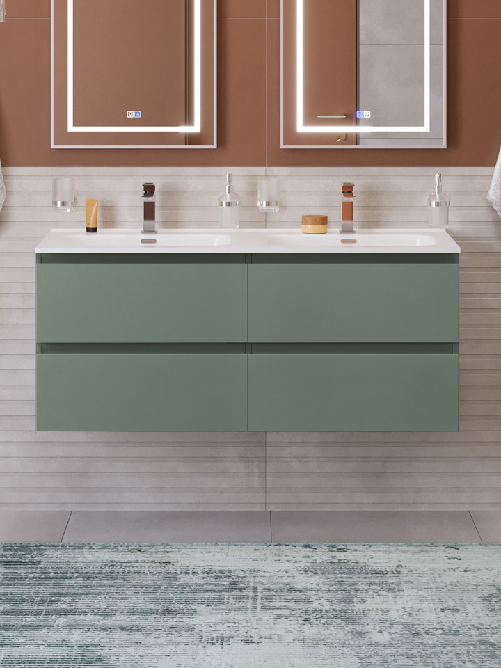 

Тумба с раковиной BelBagno Kraft 120 подвесная, матовая еловая, раковина bb1200-2-etl, для двоих