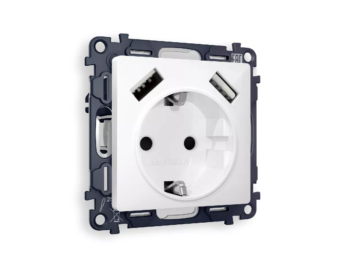 

Комплект механизма розетки 2USB A+A 18W (быстрая зарядка) с/з Ambrella Volt Alfa MA109010