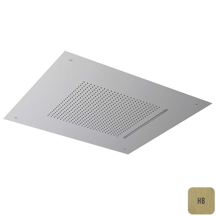 

ALMAR (Velvet rain) Встроенный потолочный душ 500х500 мм, 2 режима ( душ Velvet rain, каскад Waterfall XL),сталь PVD цвет латунь браширов