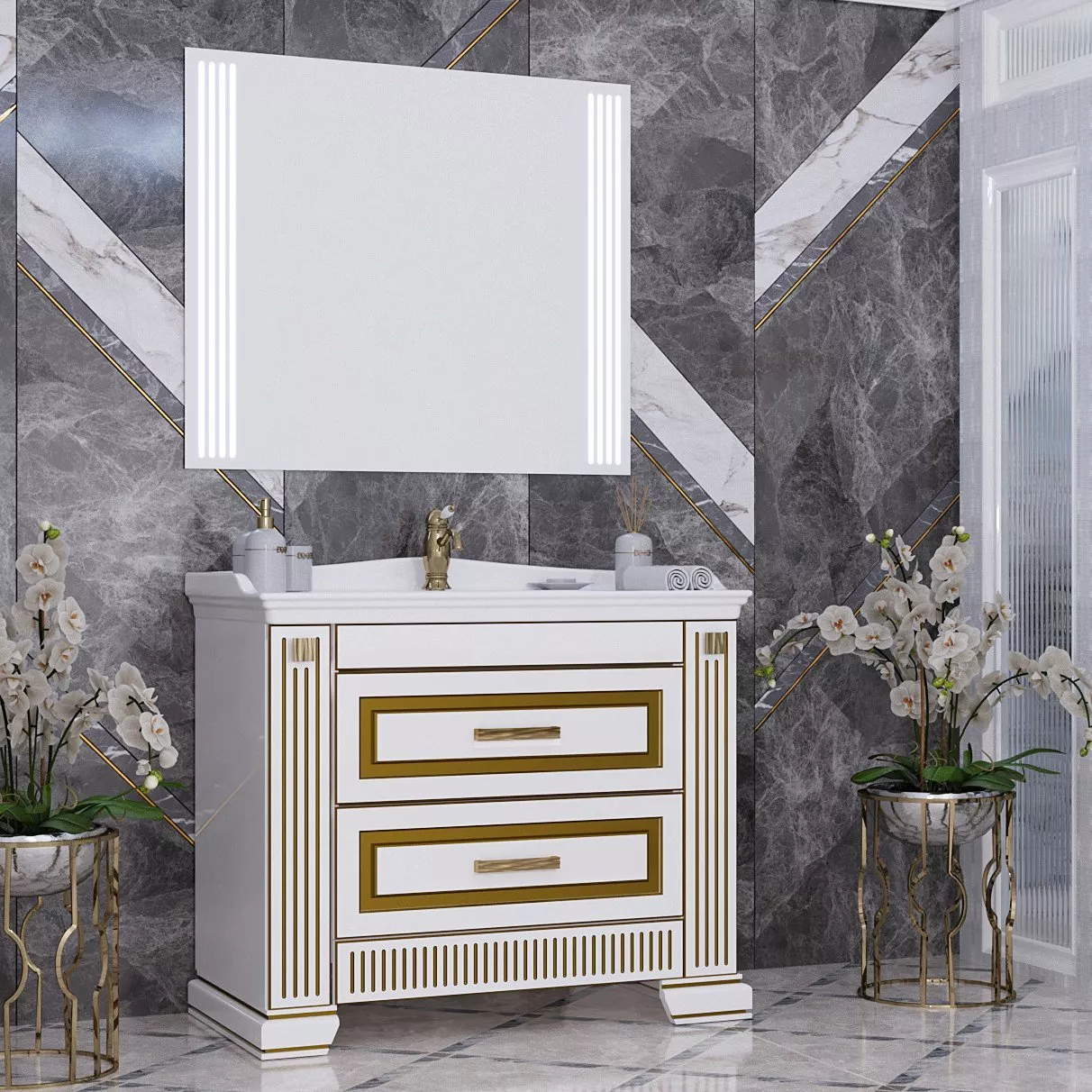 Мебель для ванной Opadiris Оникс 100 золото, цвет золотая патина - фото 1