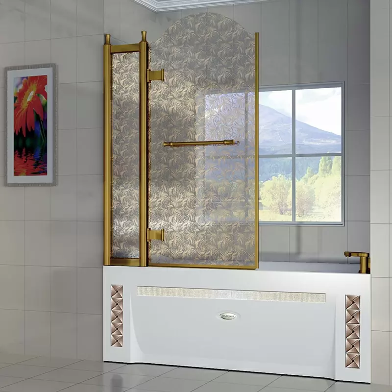 Шторка на ванну Radomir Лоренцо Великолепный 120х155 профиль золото стекло с рисунком