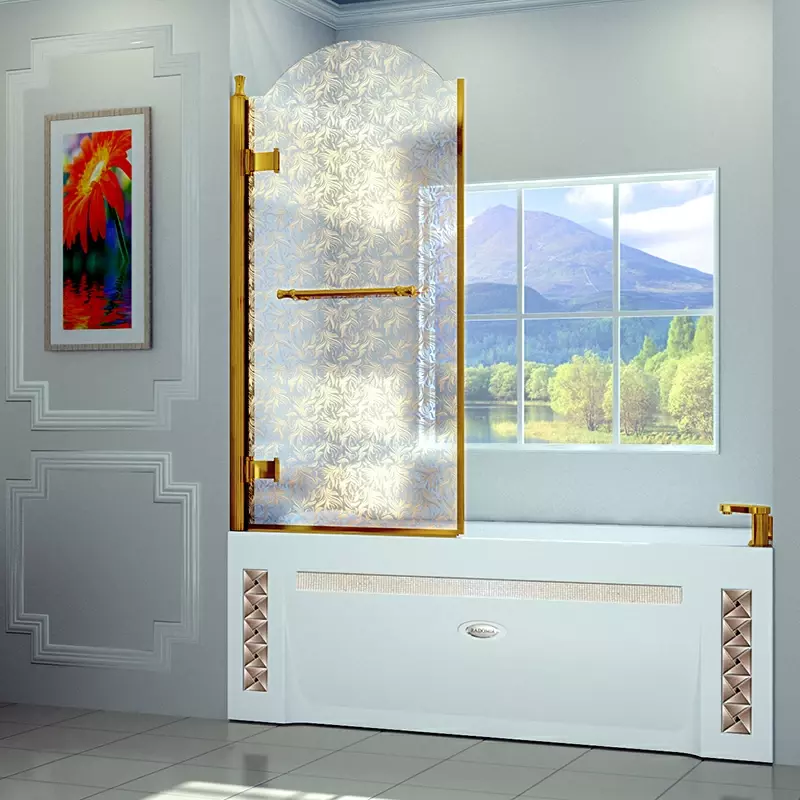 Шторка на ванну Radomir Лоренцо Великолепный 80х155 профиль золото стекло с рисунком