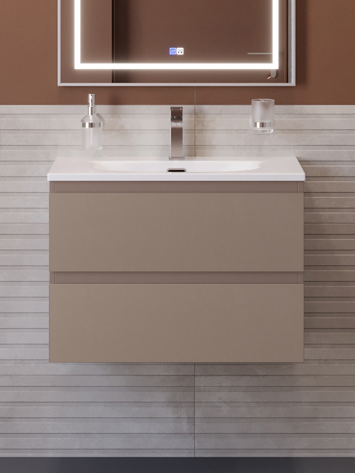 

Тумба с раковиной BelBagno Kraft 39 70 подвесная, матовая бежевая, раковина bb-8099-3-70