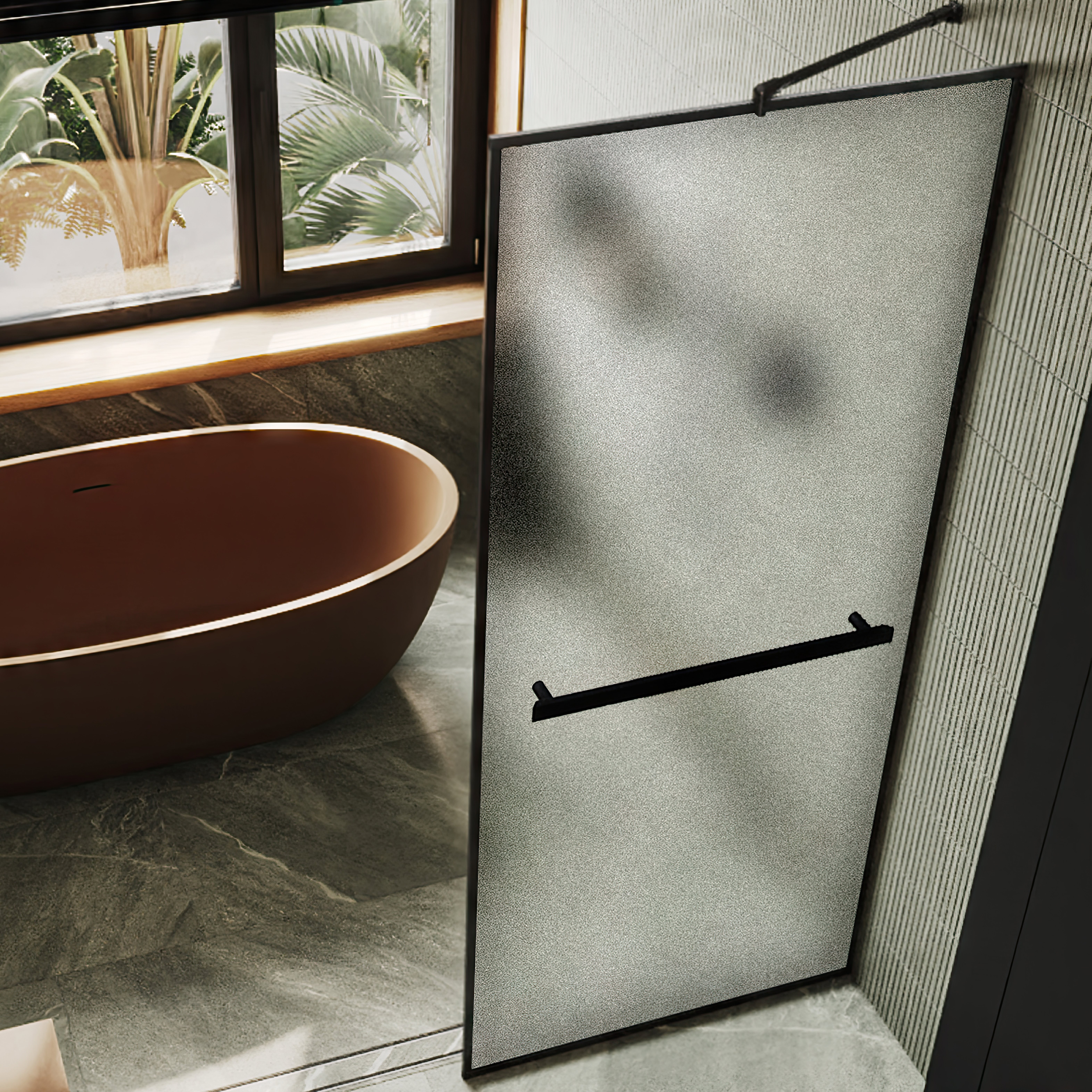 

Душевая перегородка Maybahglass MGD-869-6 79 см, профиль черный, стекло сатин