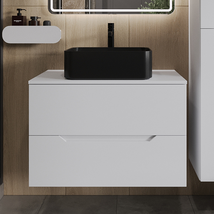 

Тумба с раковиной Orange Line 80 подвесная, 2 ящика, матовая белая с раковиной B02-460MB