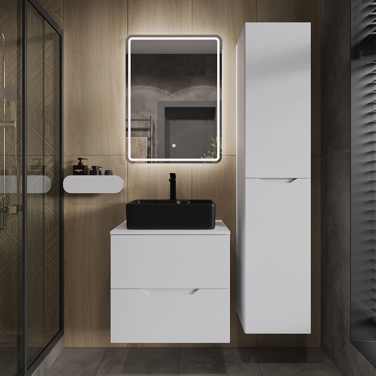 

Мебель для ванной комнаты Orange Line 60 подвесная, 2 ящика, матовая белая с раковиной B01-475mb