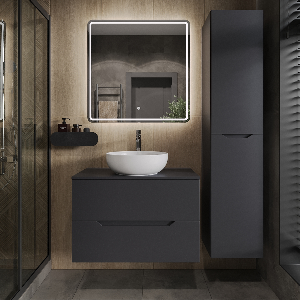 

Мебель для ванной комнаты Orange Line 80 подвесная, 2 ящика, матовый графит с раковиной B07-420W