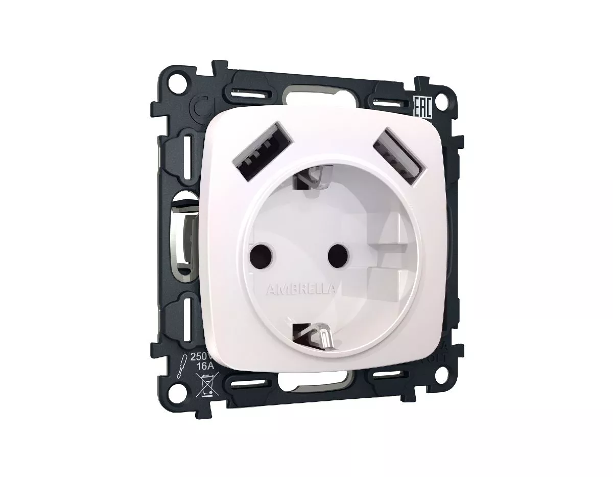 

Комплект механизма розетки 2USB A+A 18W (быстрая зарядка) с/з Ambrella Volt Omega MO209010