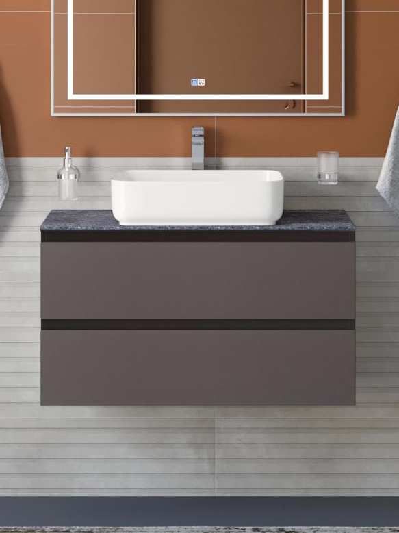 Тумба с раковиной BelBagno Kraft 90 подвесная, матовая темно-серая, столешница kep-90-grn, раковина BB1304