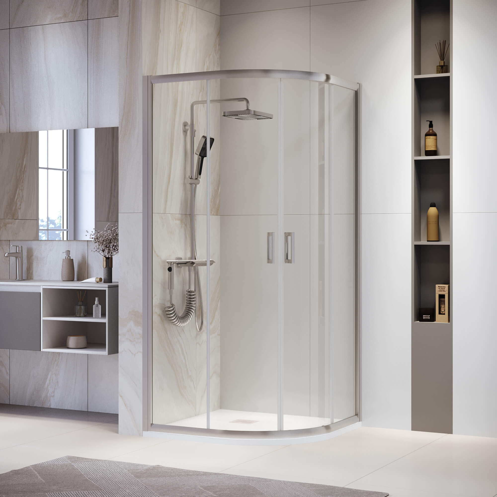 Полукруглые душевые углы  Santehnika Room Душевой уголок RGW Passage PA-52 90х90 03085299-11 профиль хром, стекло прозрачное