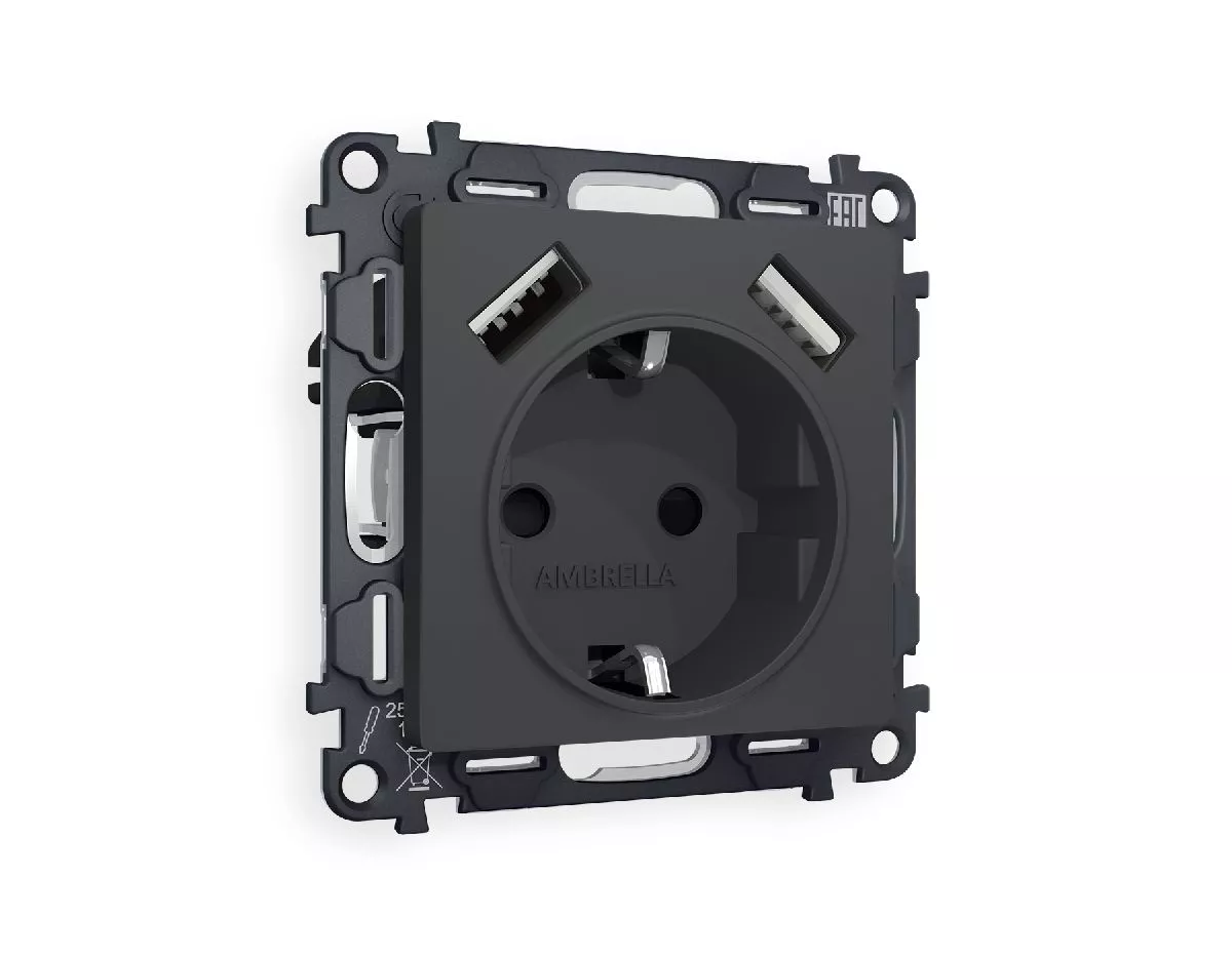 

Комплект механизма розетки 2USB A+A 18W (быстрая зарядка) с/з Ambrella Volt Alfa MA909010