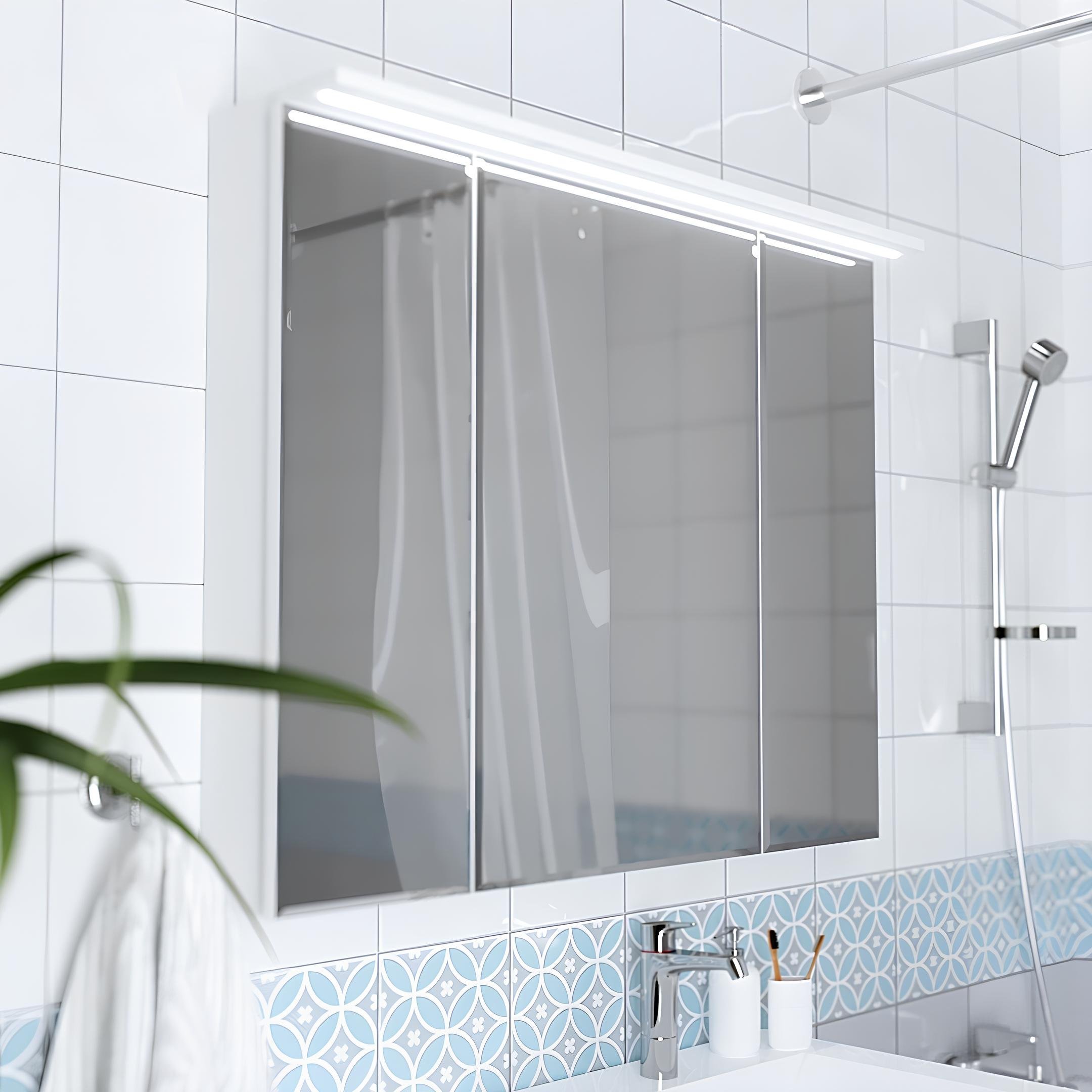 

Зеркало-шкаф Соната 90 3д с подсветкой, Белый глянец