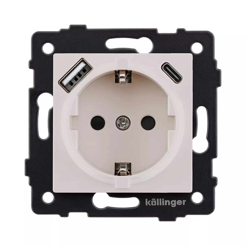 Розетка штепсельная SCHUKO 16A/250 В с USB A+C 20W, кашемир матовый Kollinger REA-004CM для Aspekt, Eleganz, Reflex