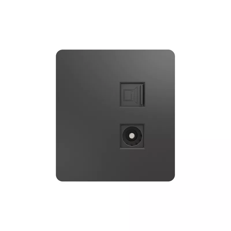Розетка ROUND компьютерная RJ45 кат6 + TV с/у титан KRANZ KR-78-0722-2