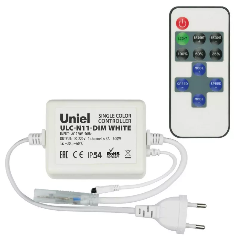 

Контроллер для светодиодных одноцветных лент 220В (UL-00002277) Uniel ULC-N11-Dim White