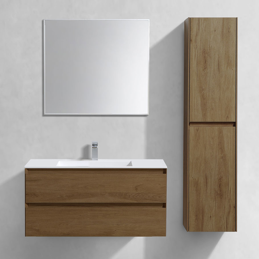 

Мебель для ванной комнаты Vincea Luka 100, 2 ящика, дуб табак, с белой раковиной