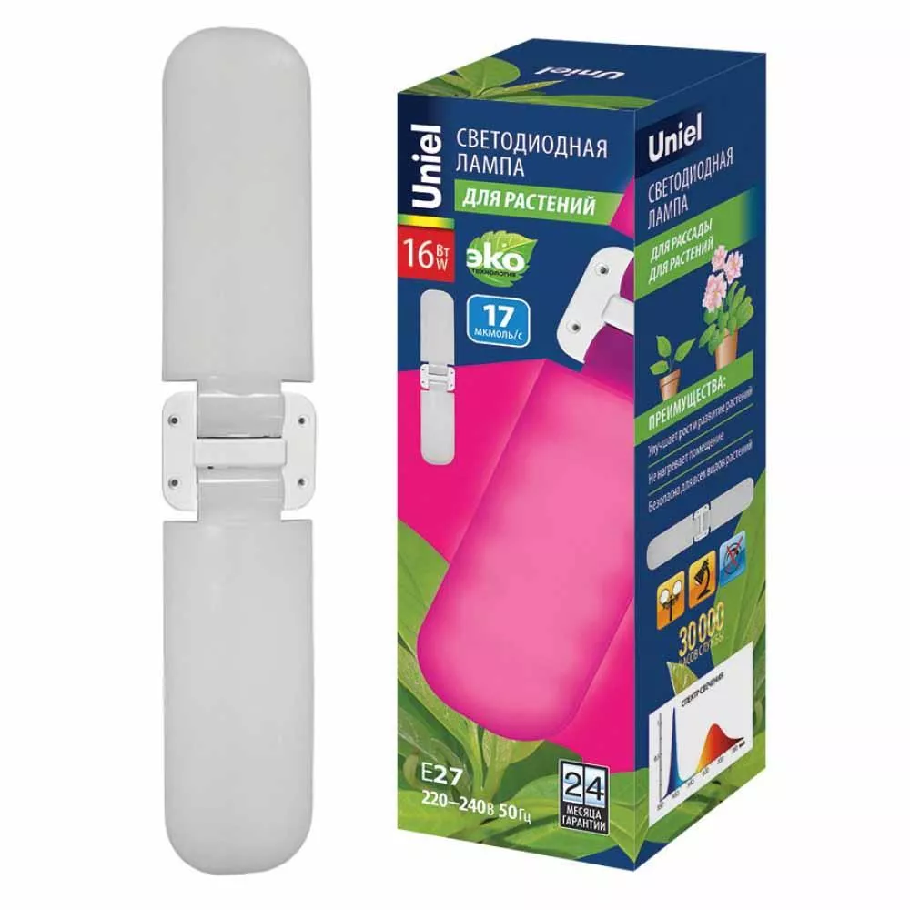 

Лампа светодиодная для растений Uniel E27 16W матовая LED-P65-16W/SPSB/E27/FR/P2 PLP32WH UL-00007406