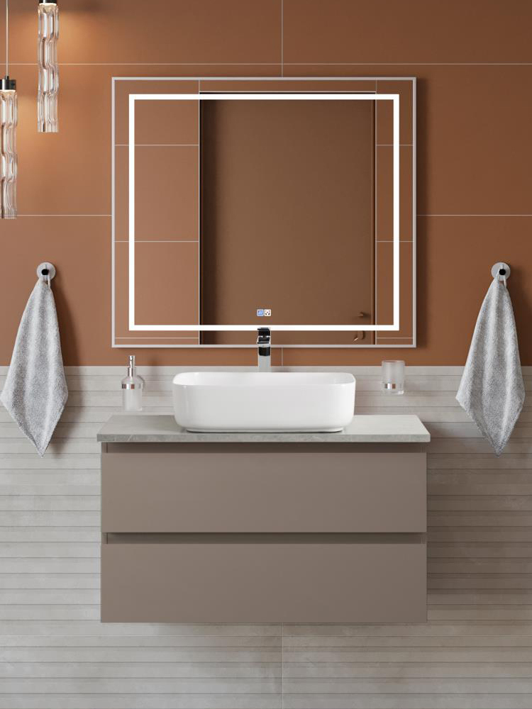 

Мебель для ванной комнаты BelBagno Kraft 80 подвесная, матовая бежевая, столешница kep-80-mgl, раковина BB1304