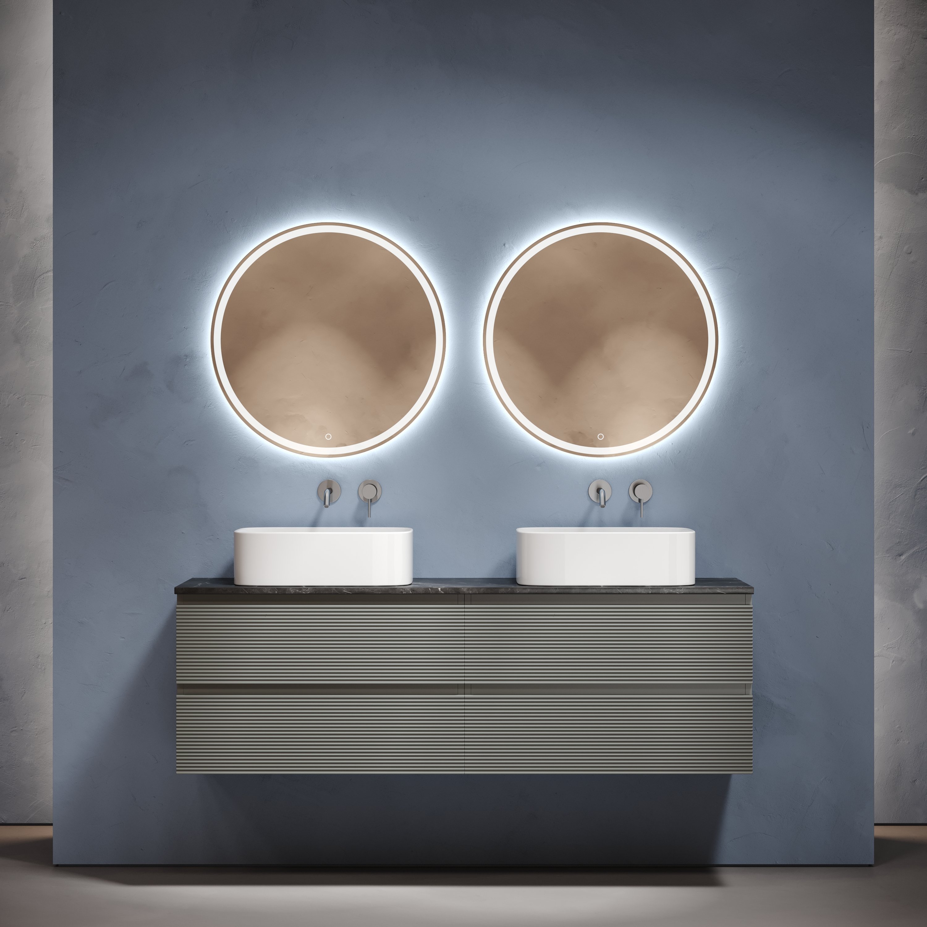 

Мебель для ванной комнаты Sancos Folk 160 ergraut soft, столешница черный мрамор TT160A1, раковина CN6052MW