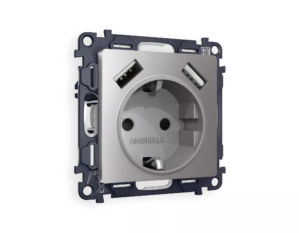 

Комплект механизма розетки 2USB A+A 18W (быстрая зарядка) с/з Ambrella Volt Alfa MA509010