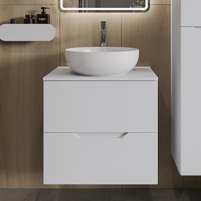 

Тумба с раковиной Orange Line 60 подвесная, 2 ящика, матовая белая с раковиной B07-420W