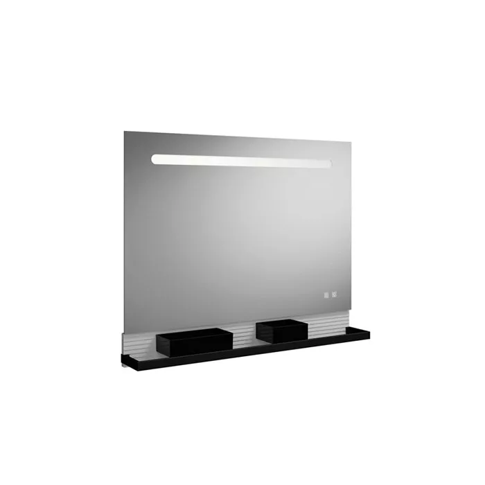 Burgbad  Зеркало FIUMO с подсветкой 1000*700*150 мм ,светод освещ,1 сенс выкл,обогрев,корпус аллюмин,2 ящика рейлинг черные, панель белая FOT2