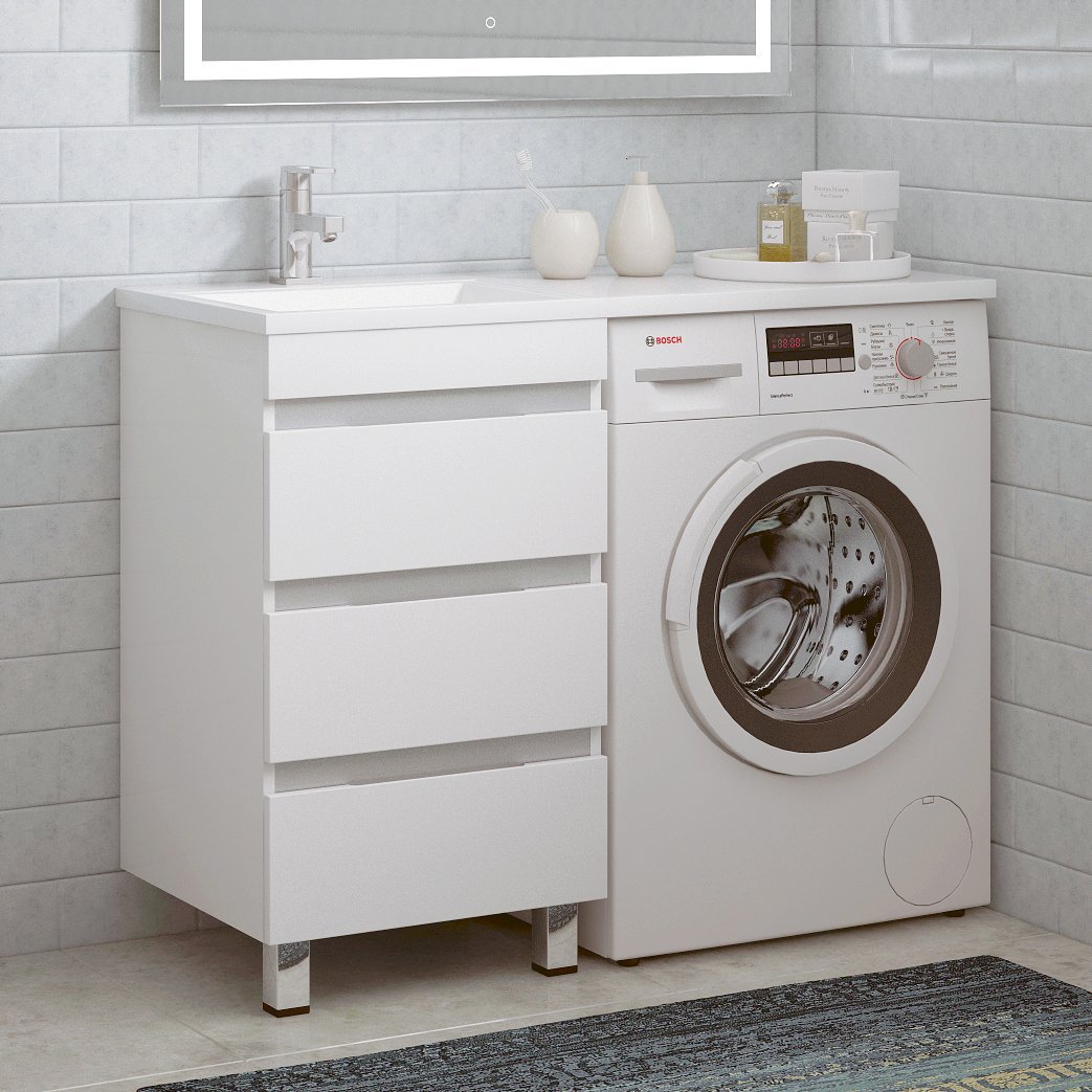 

Тумба под раковину без столешницы Corozo Джерси 50 под стиральную машину, напольная, глянцевая белая