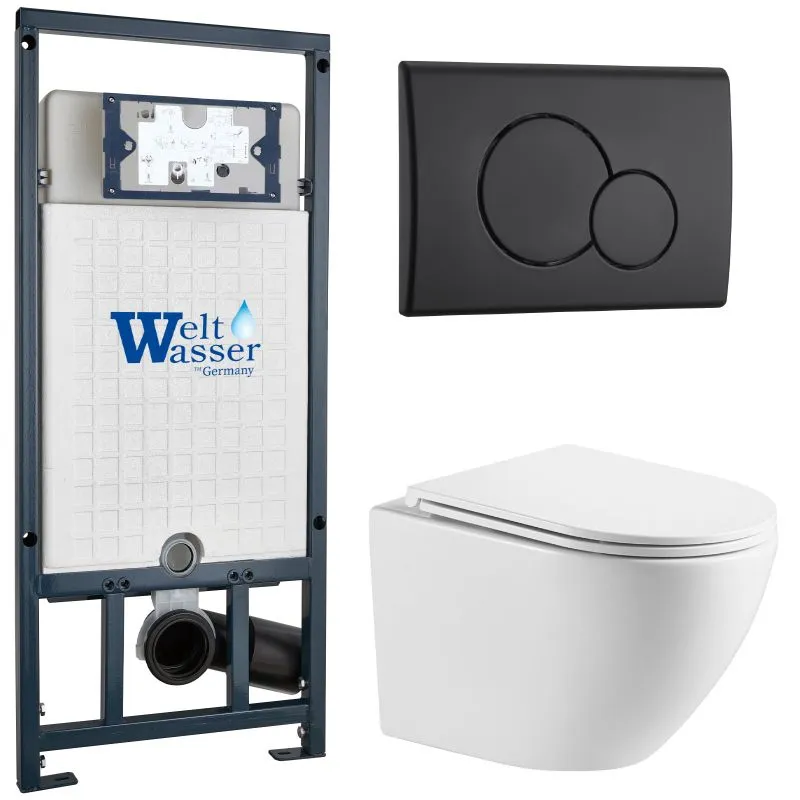 

Комплект унитаза WeltWasser Merzbach 041 XL с инсталляцией MARBERG 507 белый, с сиденьем микролифт и клавишей смыва MAR 507 RD MT-BL черный матовый