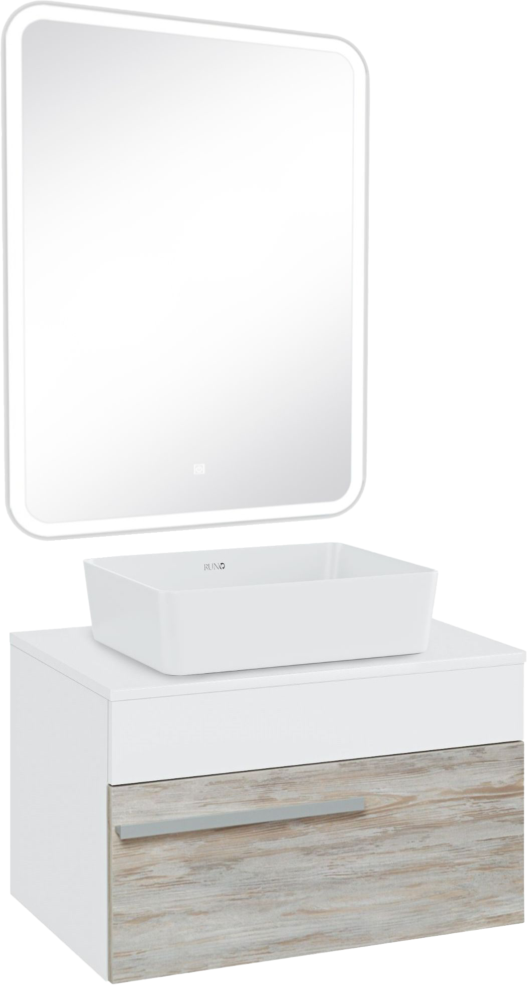 

Мебель для ванной комнаты Runo Вудлайн 65 скандинавский дуб, раковина Tre 50