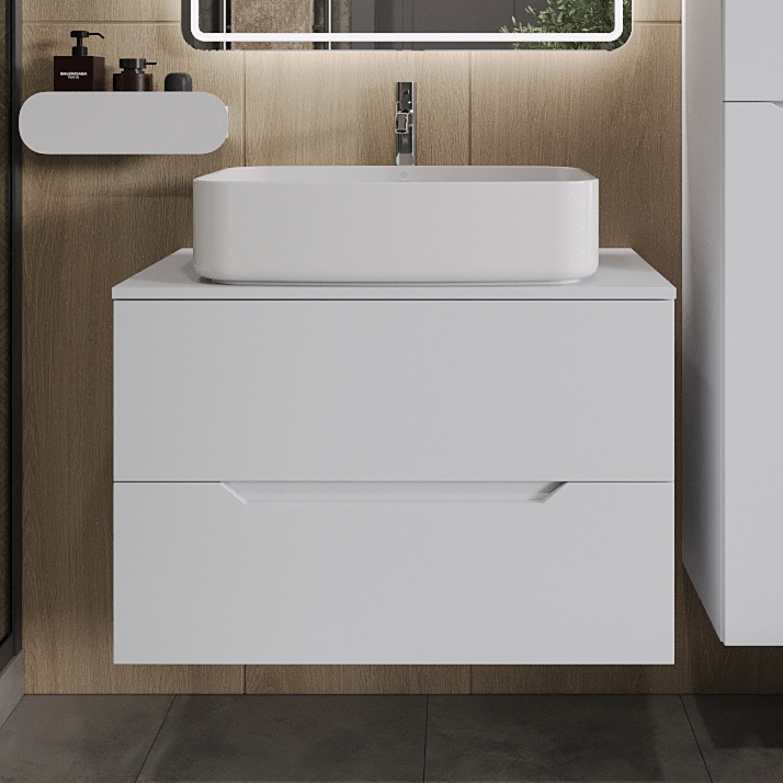 

Тумба с раковиной Orange Line 80 подвесная, 2 ящика, матовая белая с раковиной B07-600W